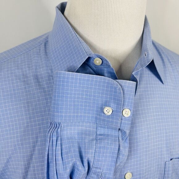 Brooks Brothers 16.5 34/35 Stretch Dress Shirt Blue Plaid Cotton Blend - Picture 4 of 5